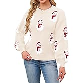 SunnyMelody Women's Cute Christmas Sweater,Santa Hat Snowman Pattern Knit Pullovers,2025 Funny Holiday Party Ugly Xmas Tops