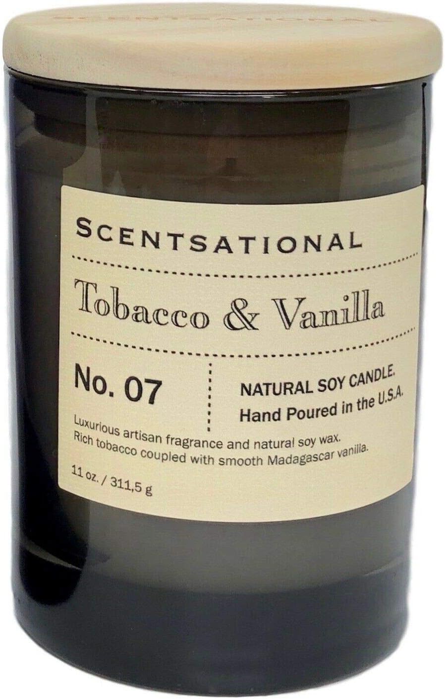 Scentsational Tobacco Vanilla Scented Candle in a Smokey Gray Jar