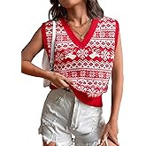 Christmas Sweater Vest Women Ugly Christmas Knit Sweaters Santa Snowflake V Neck Vests Xmas Holiday Sleeveless Tank Top