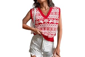 ASTANFY Christmas Sweater Vest Women Ugly Christmas Knit Sweaters Santa Snowflake V Neck Vests Xmas Holiday Sleeveless Tank Top
