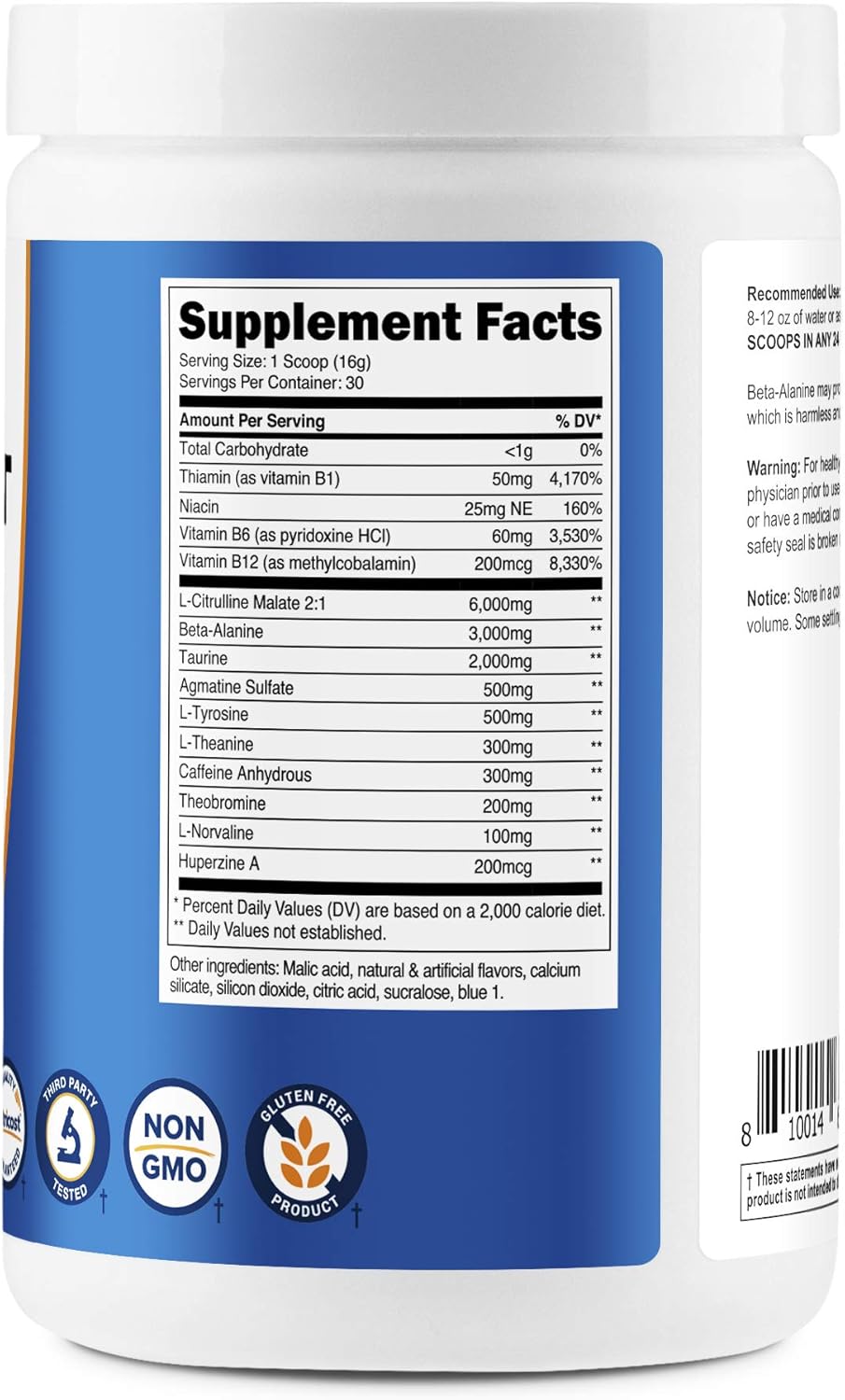 Nutricost Pre-Workout Complex Powder Blue Raspberry (30 Serv): Health & Personal Care