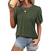 ATHMILE Womens Cute Summer Tops Puff Short Sleeve Shirts Dressy Blouses Trendy Business Casual Outfits