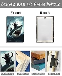 Black Cat Wall Art Cat Riding Shark Poster Funny