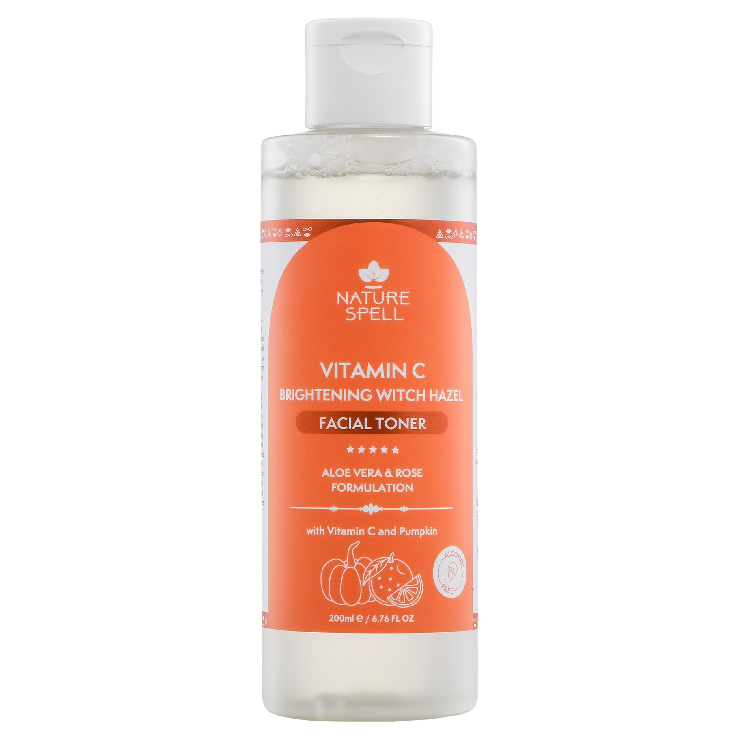 Nature Spell Vitamin C Face Toner with Witch Hazel, Soothing & Hydrating, Brightening & Pore-Tightening, Infused with Aloe Vera & Rose Water, Alcohol-Free, Vegan Skincare, 200ml
