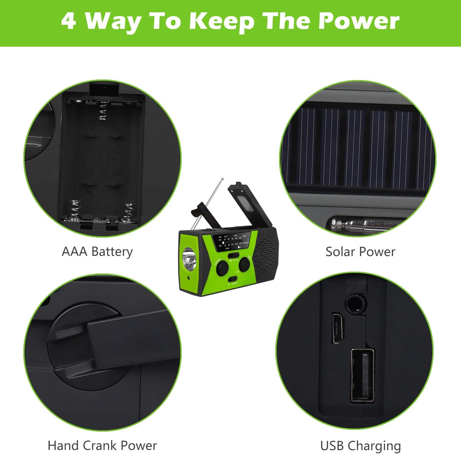 2020 Upgraded Emergency Solar Hand Crank Radio, RegeMoudal Hand Crank AM/FM/NOAA Weather Radio with Flashlight, Reading Lamp, 2000mAh Power Bank,USB Cell Phone Charger and SOS Alarm: Home Audio & Theater