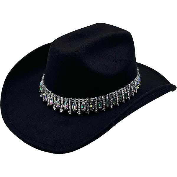 7715 Women\'s Rhinestone Sequin Fedora Cowboy Hat Boho Western Wide Brim Women main image 3