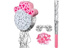 Sratte Disco Ball Piñata Cute Hat Disco Ball Party Supplies Piñata with Blindfold and Bat Theme Decorations for Birthday Fiesta Party Supplies (12.8 x 13.78 Inch)