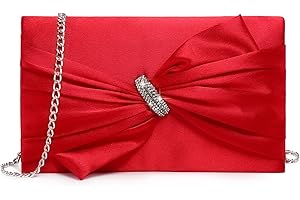 Dasein Women Elegant Satin Bow Flap Evening Bag Rhinestone Clutch Purse Handbag Formal/Wedding/Prom/Party