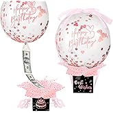 Upgraded Birthday Money Box for Cash Gift Pull, Funny Pull Money Balloon Box Happy Birthday Surprise Set, Birthday Gifts for Women Men Best Friend Girlfriend Wife Sister (Rose Quartz)