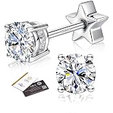 Moissanite Earrings Studs - 925 Sterling Silver Post Earrings for Women Men 14K Gold Plated Double Sided Star Flat Back Stud Earring Hypoallergenic Small Cartilage Helix Piercing Jewelry D Color VVS1