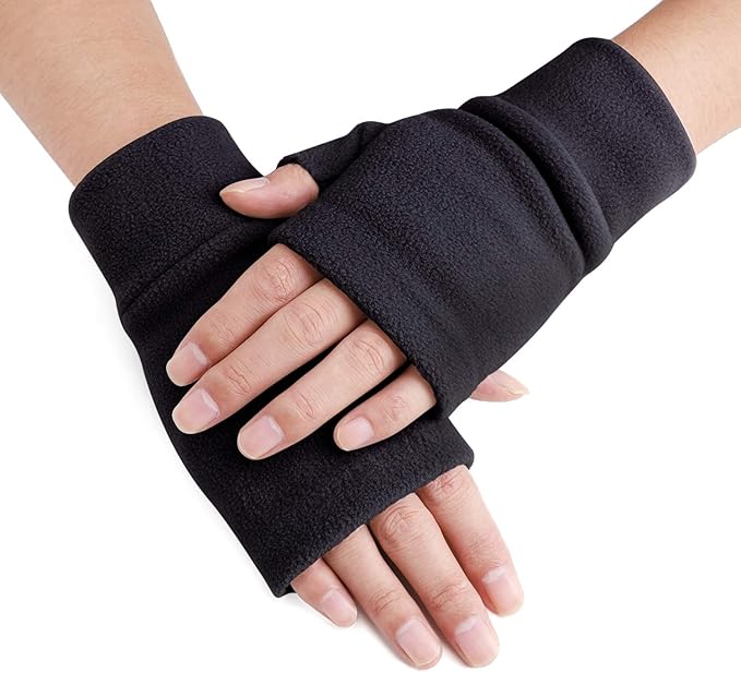 Men Women Thermal Gloves with Finger Holes Fleece Fingerless Mitten Wrist Glove at Amazon Men’s