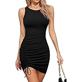 Missufe Women's Summer Round Neck Sleeveless Bodycon Side Drawstring Ruched Casual Knit Short Tank Dress