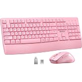 MEETION Wireless Keyboard and Mouse Combo, Full-Size with Wrist Rest, Pink | 2.4GHz USB receiver, 3 adjustable DPI mouse, comfortable typing, compatible with Windows, Mac, PCs and laptops