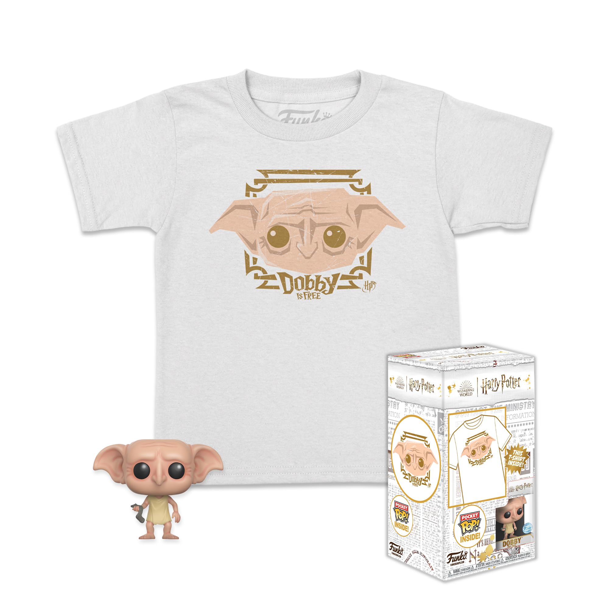 Funko Pocket POP! & Tee: Harry Potter - Dobby - for Children and Kids - Large - (L) - T-Shirt - Clothes With Collectable Vinyl Minifigure - Gift Idea - Toys and Short Sleeve Top for Boys and Girls