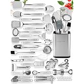 Home Hero 54-Piece Stainless Steel Kitchen Utensils Set - Heat-Resistant Nonstick Silicone &amp; Stainless Steel Cooking Utensils - Complete Tools with Slotted Spoon &amp; Pasta Spoon - Pack of 54, Silver
