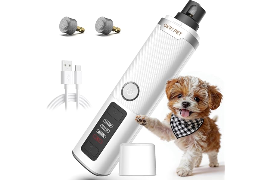 Ckin pet Dog Nail Grinder, Quiet Electric Dog Nail Trimmer with 2 LED Lights, 3-Speed Pet Nail Grinder for Dogs & Cats, Recha