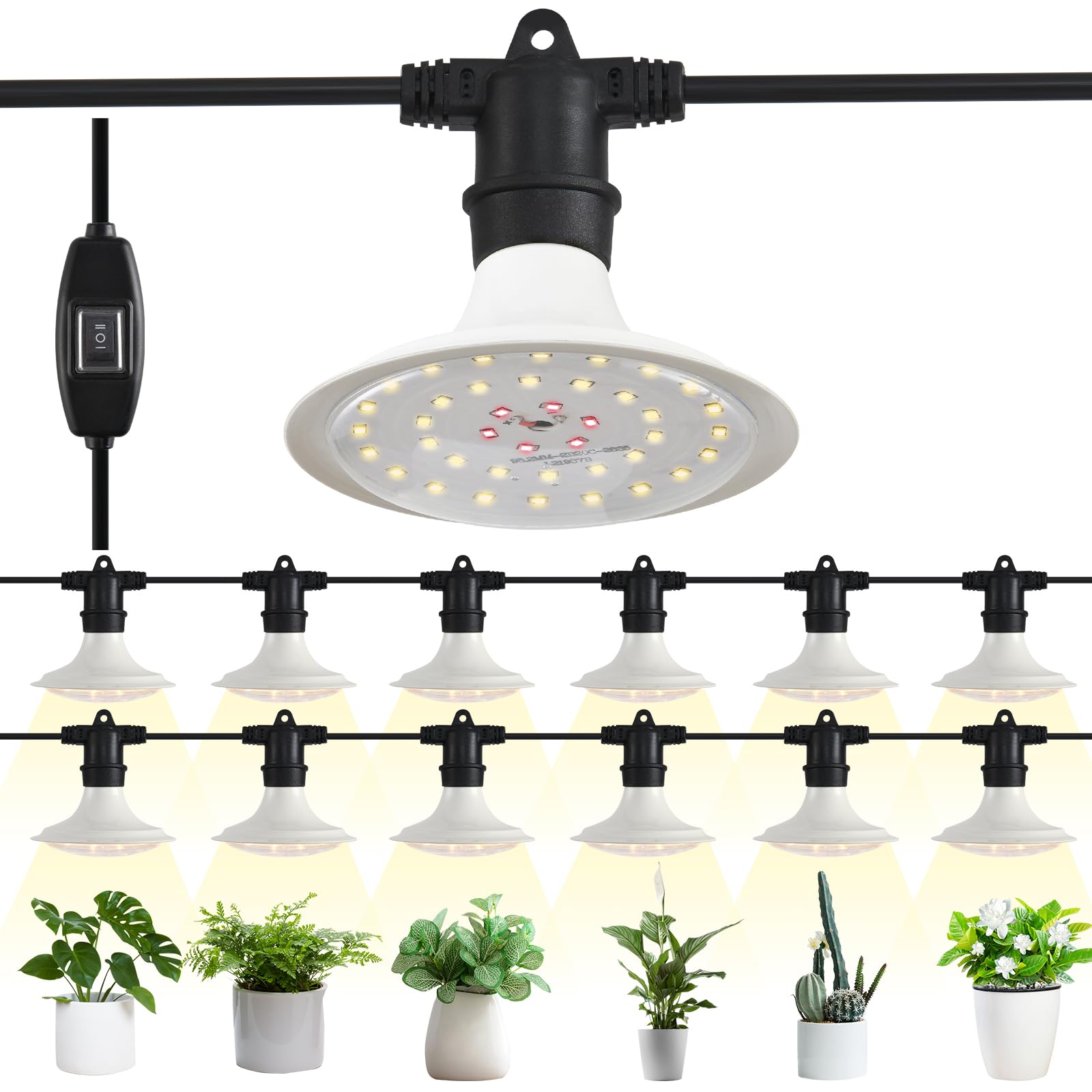 Photo 1 of Outdoor Grow Lights for Plants, Full Spectrum Greenhouse Grow Light, UL Certified Daisy-Chain String Grow Lights, IP44 Waterproof, 42FT Adjustable Cord, for Vegetables, Seedlings, Flowers (12 Lights)