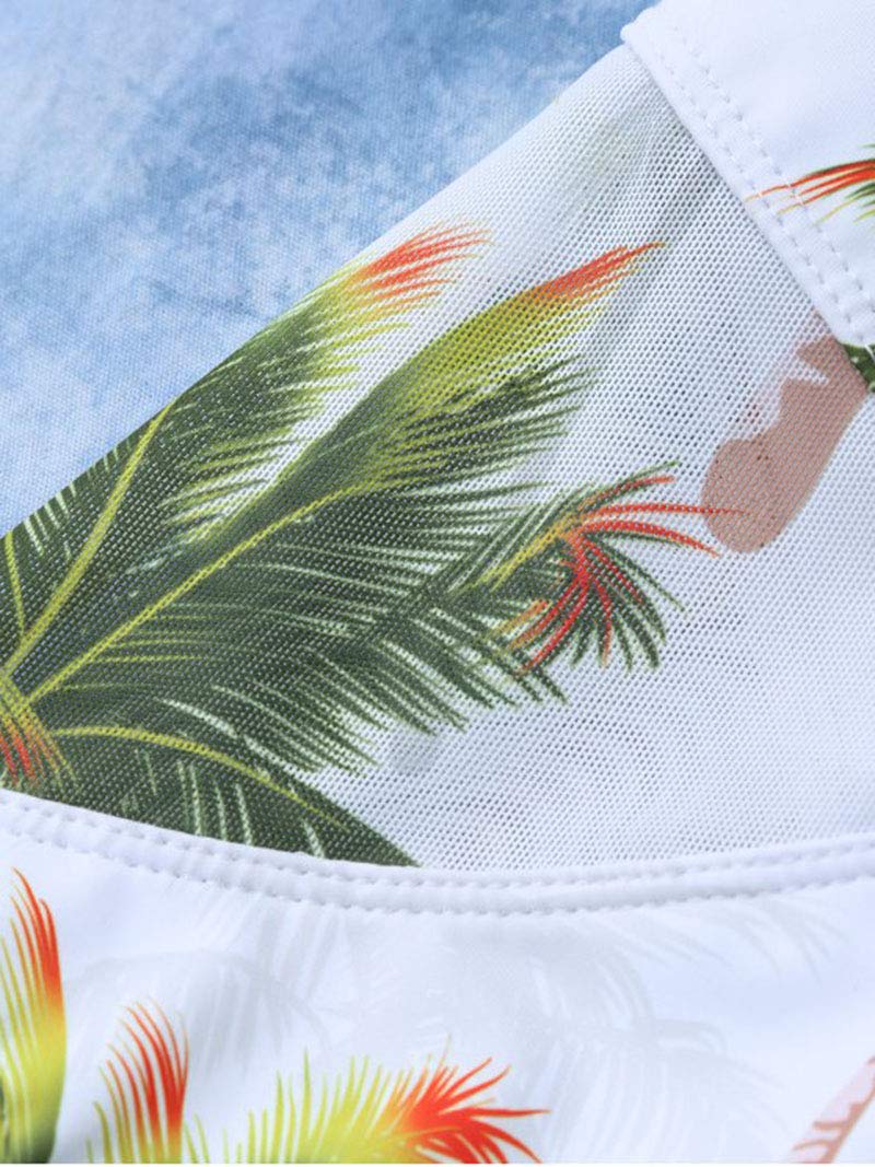 IMIDO Womens Sexy V Neck Backless One Piece Swimsuit Coconut Palm Tree Print Swimwear (White, S)