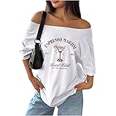 SHENHE Women's Oversized Off The Shoulder Graphic T Shirt Short Sleeve Casual Vintage Tee Top