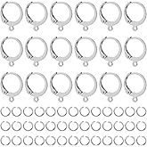 DICOSMETIC 100pcs Round Earring Hooks Stainless Steel Leverback Ear Hooks Huggie Hoop Earring Findings with 1.2mm Loop and 100pcs Open Jump Rings for DIY Earrings Jewelry Making