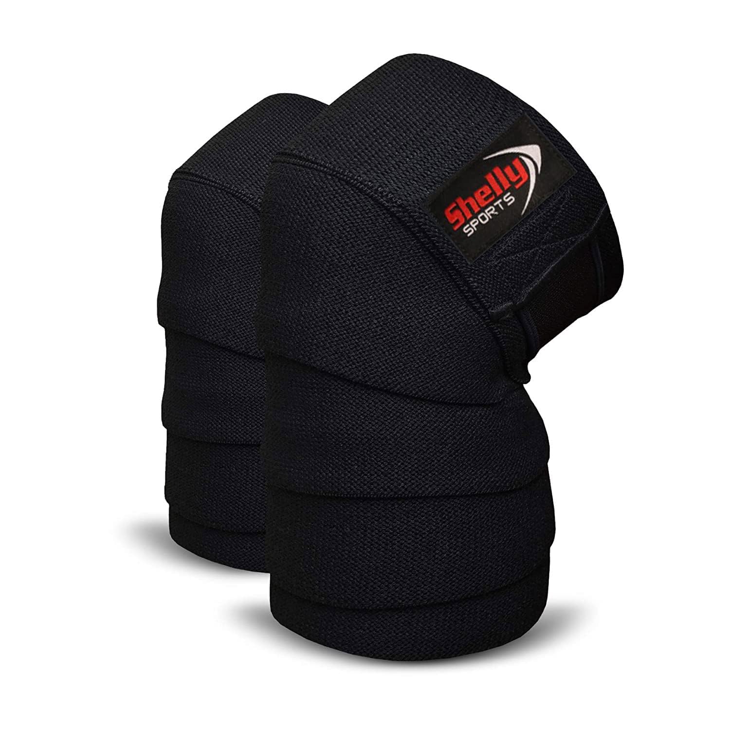 Shelly Knee Wraps for weight Lifting Powerlifting Squatting Knee Support CrossFit Knee Guard and Olympic Lifting four rubber Heavy Duty Elasticated Knee Bands for men and women (Black)