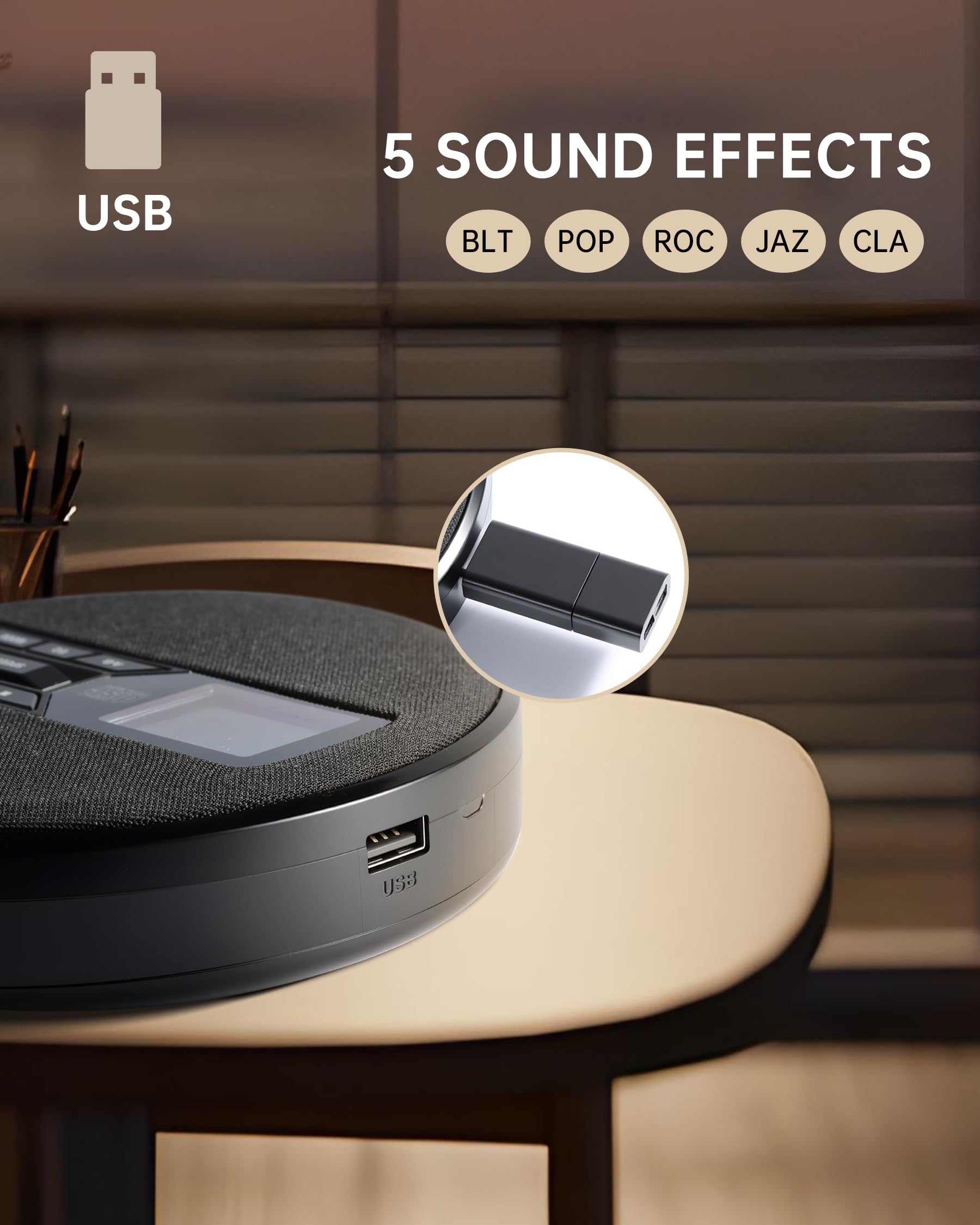 CD Player Portable with Speakers - Rechargeable Personal CD Player for Car and Home, Small Fabric Music Player with Backlit Display, Anti-Skip, AUX/USB Port - Ideal for Audiobooks & Gifts