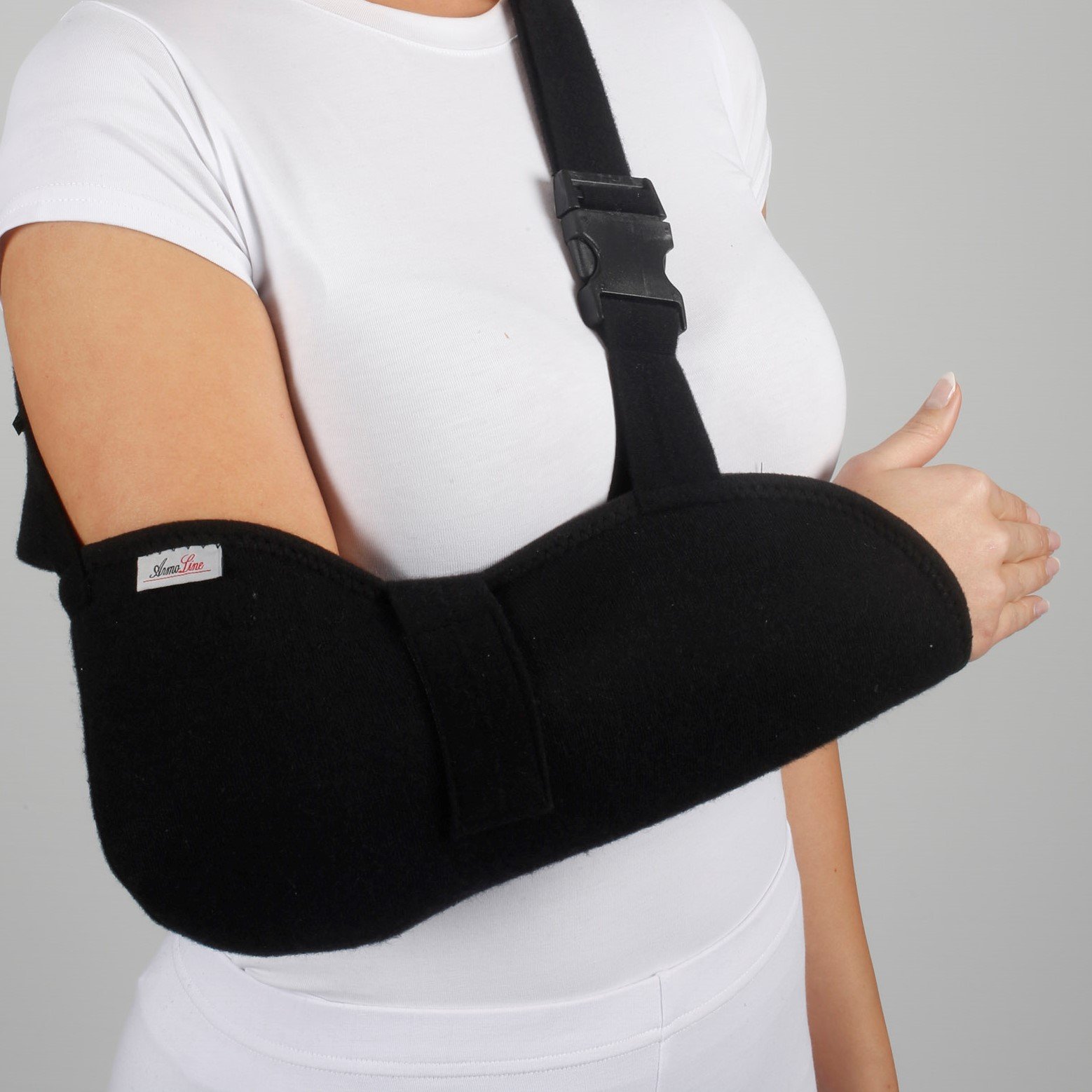 ArmoLine Deluxe Arm Sling Breathable Fabric for Black Broken Arm Bandage for broken wrist shoulder immobilizer (L)