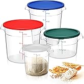 Sawysine 4 Pcs Food Storage Container with Lids Set Proof Dough Clear Round Commercial Containers with Scales and Handles for Bread Dough Rise Restaurant Home Food Storage (1 Qt 2 Qt 4 Qt 6 Qt)