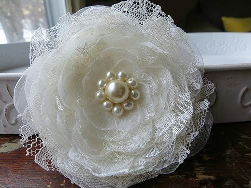 Amazon Com Ivory Wedding Hair Flower Ivory Lace Ivory Organza
