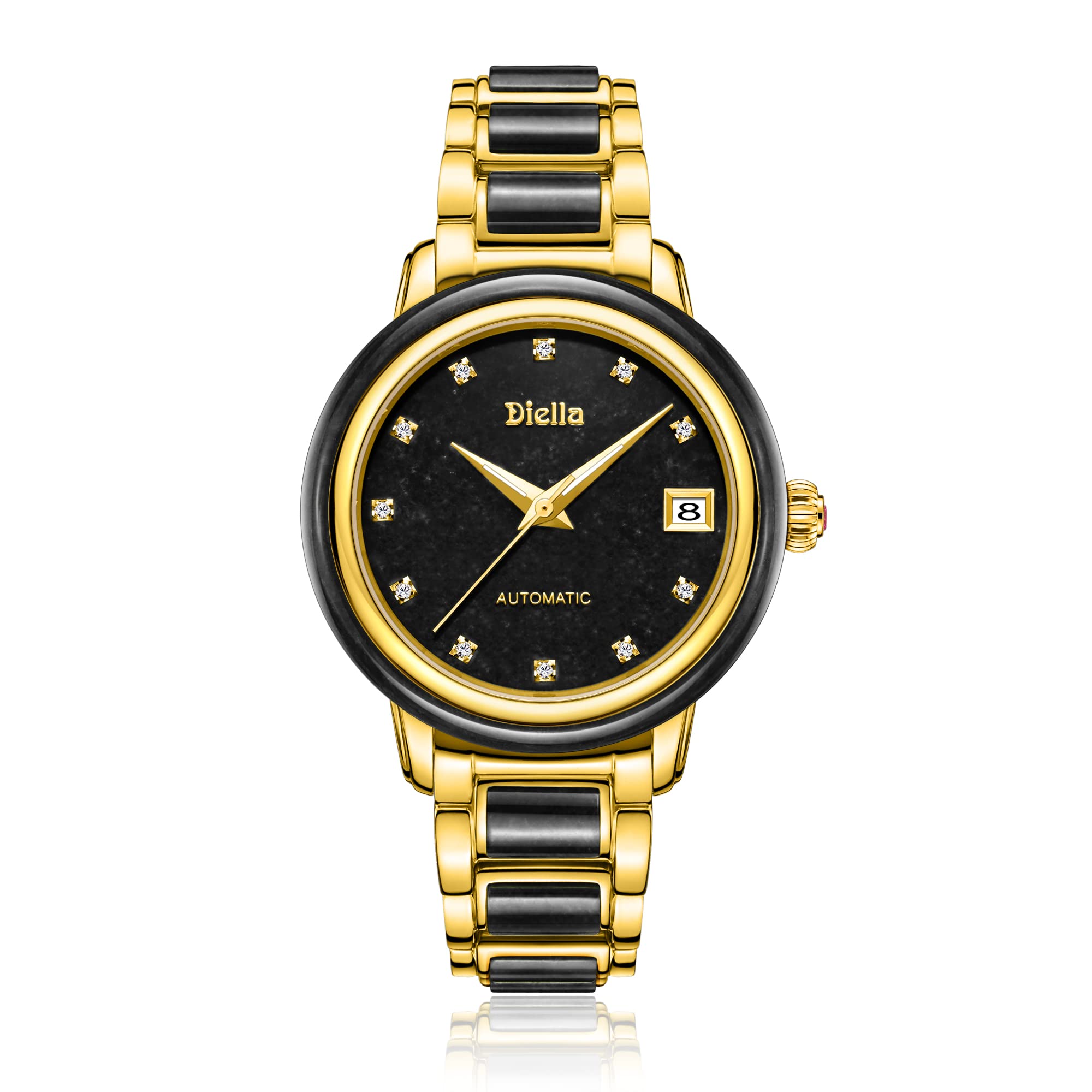 Diella Automatic Watches for Men and Women,Luxury Jade Wrist Dress Watch with Luminous Display,Waterproof