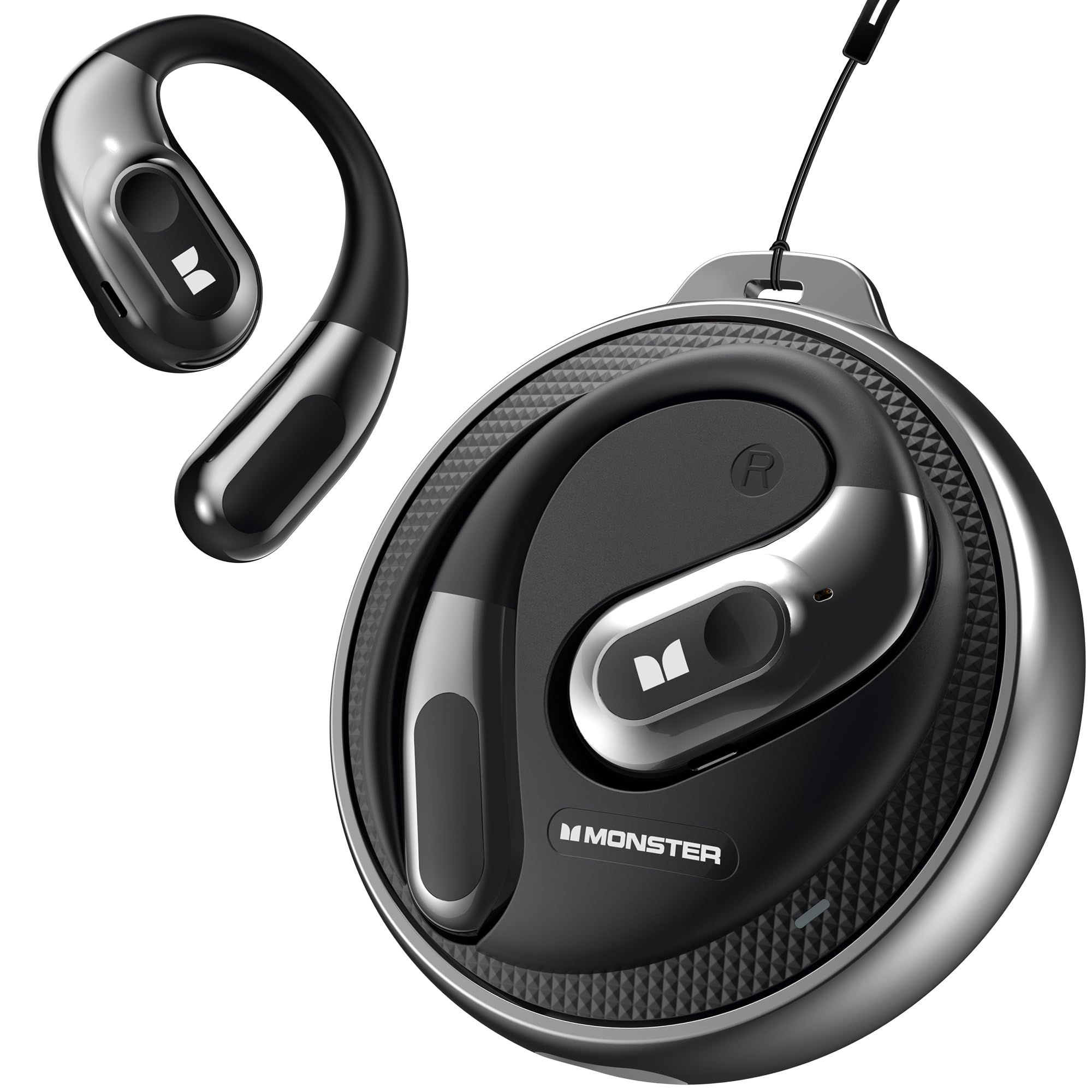 Photo 1 of Monster Open Ear Headphones AC330, Wireless Earbuds Bluetooth 5.4 with Clear Talk, Stylish Rotating Case with Lanyard, Type-C Charging, Comfort Fit, 24H Playback, IPX5 Water Resistant, Black