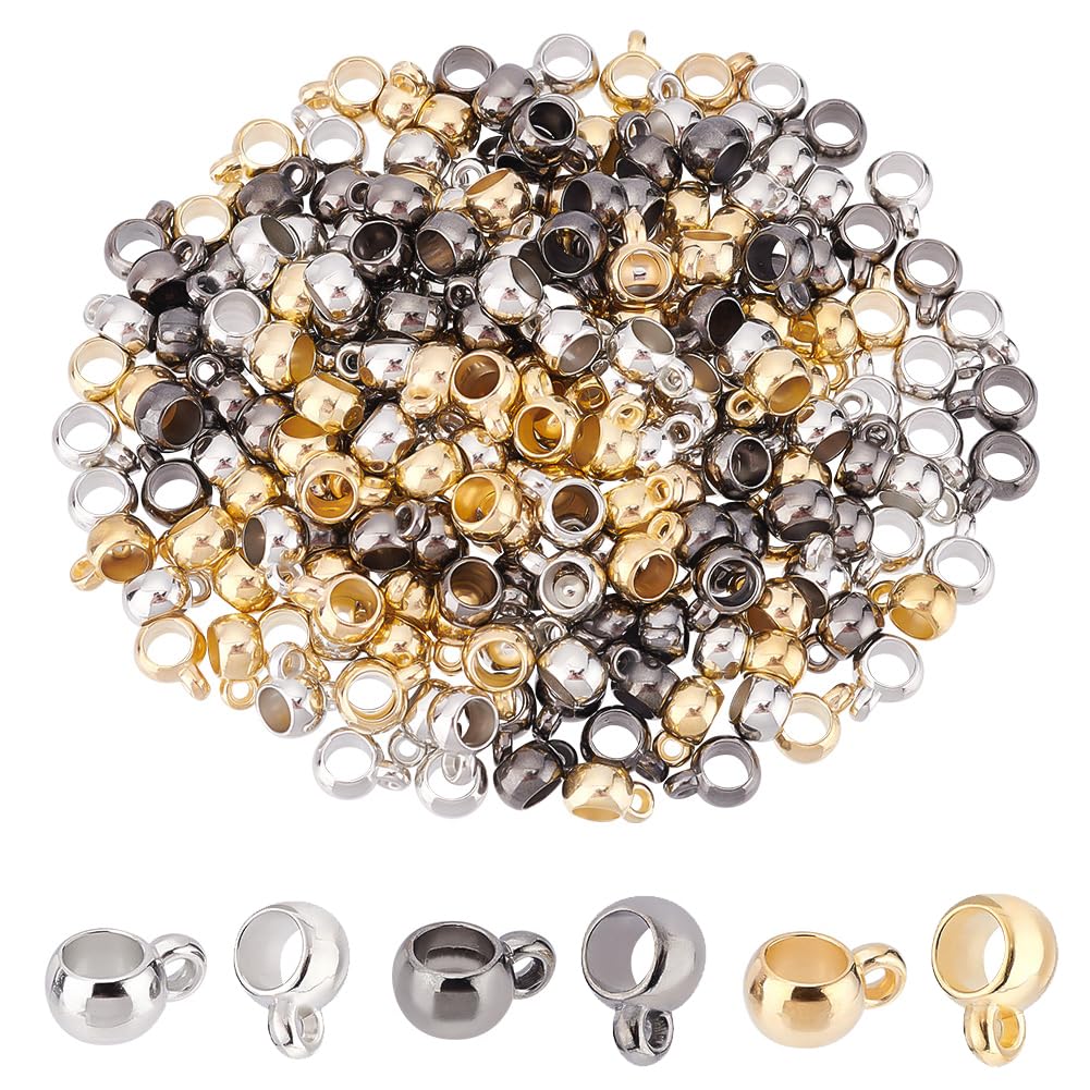 DICOSMETIC 300Pcs 3 Colors Bail Bead Connectors CCB Plastic Column Hanger Bead 5mm Round Links Bail Beads Charm Spacer Beads with Loop for Dangle Jewelry Making, Loop: 1.5mm
