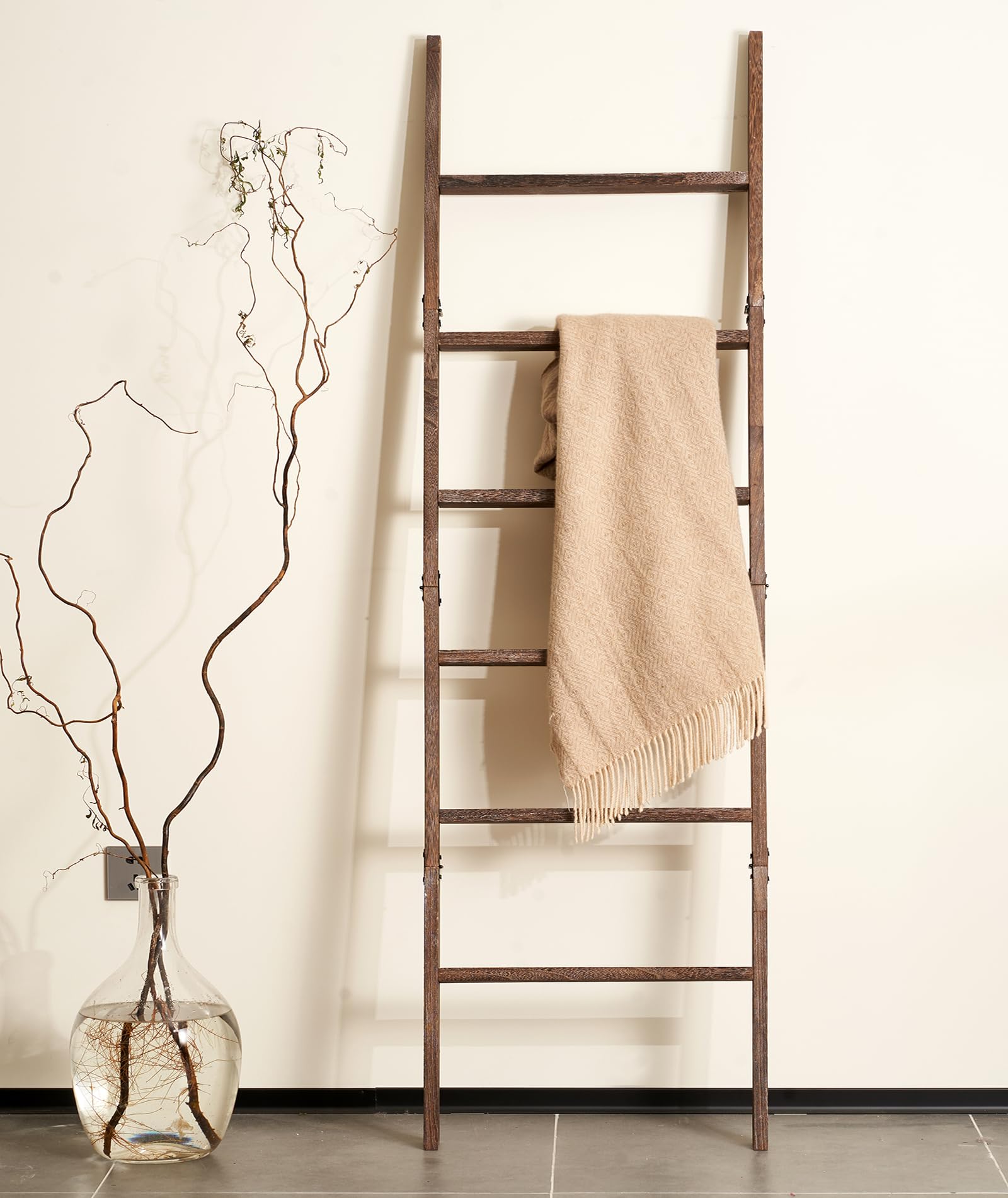 Photo 1 of Blanket Ladder for the Living Room 6-Tier, Wooden Decorative Quilt Holder for Bed room, Wall-Leaning Wood Towel Rack for Bathroom?Rustic Farmhouse Ladders for Display. (Washed brown)