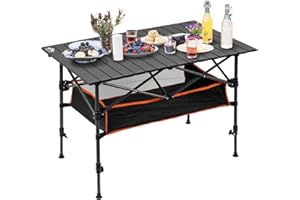 Night Cat Camping Table with Storage Basket Foldable Picnic Table for Outdoor Indoor Lightweight Rustless Adjustable Height 1