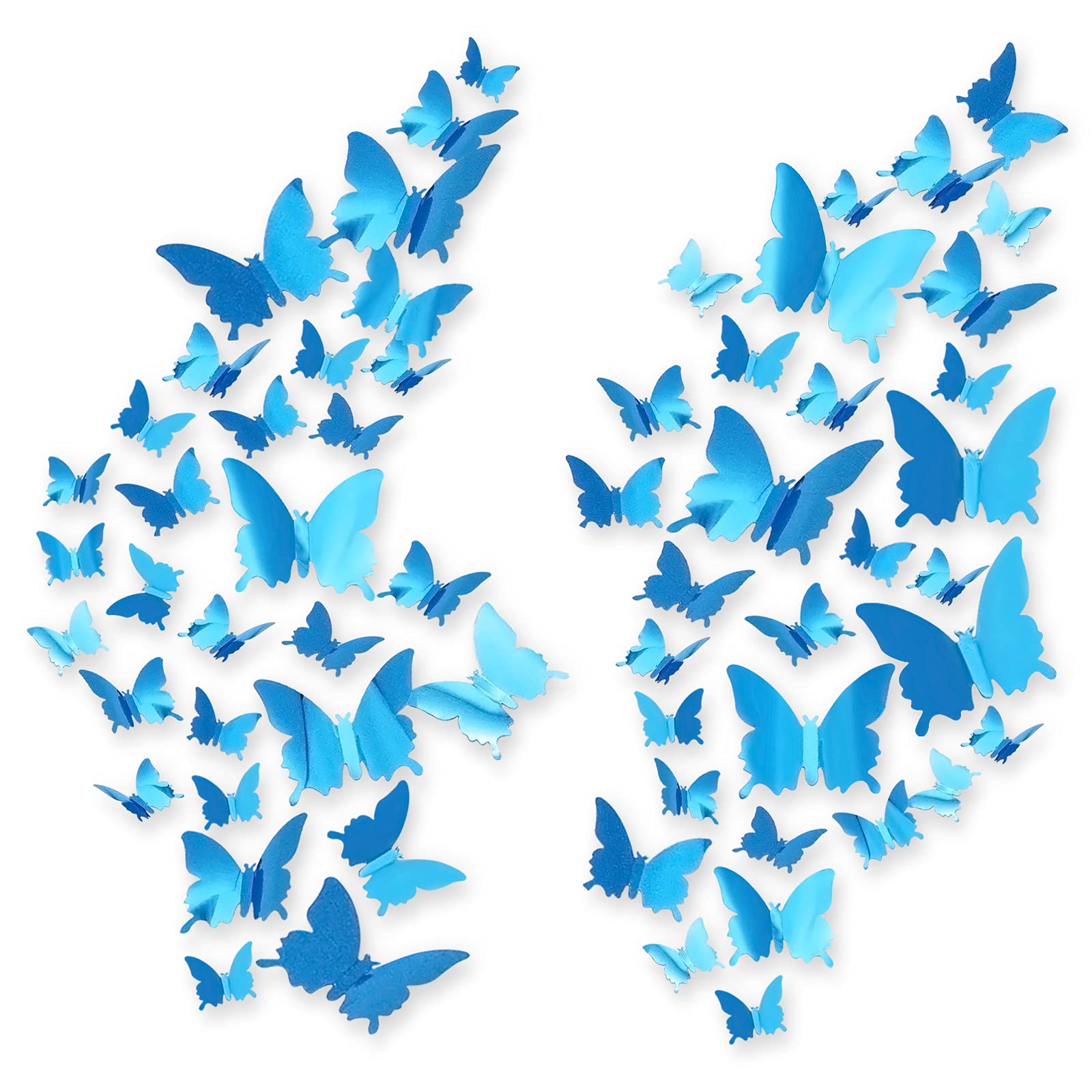 60pcs Butterfly Wall Stickers 3D, CAYUDEN Blue Paper Mirror Butterfly Stickers 3D DIY Blue Butterfly Decorations 3 Sizes Butterfly Wall Decal for Wall Window Wedding Party Butterfly Cake Decoration