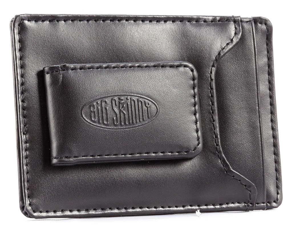 Big Skinny Men's Leather Magnetic Money Clip Slim Wallet, Holds Up to 12 Cards, Black