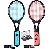 Tendak Tennis Racket for Nintendo Switch Joy-Con, Game Accessories for Mario Tennis Aces Game with 12 in 1 Game Card Case (2