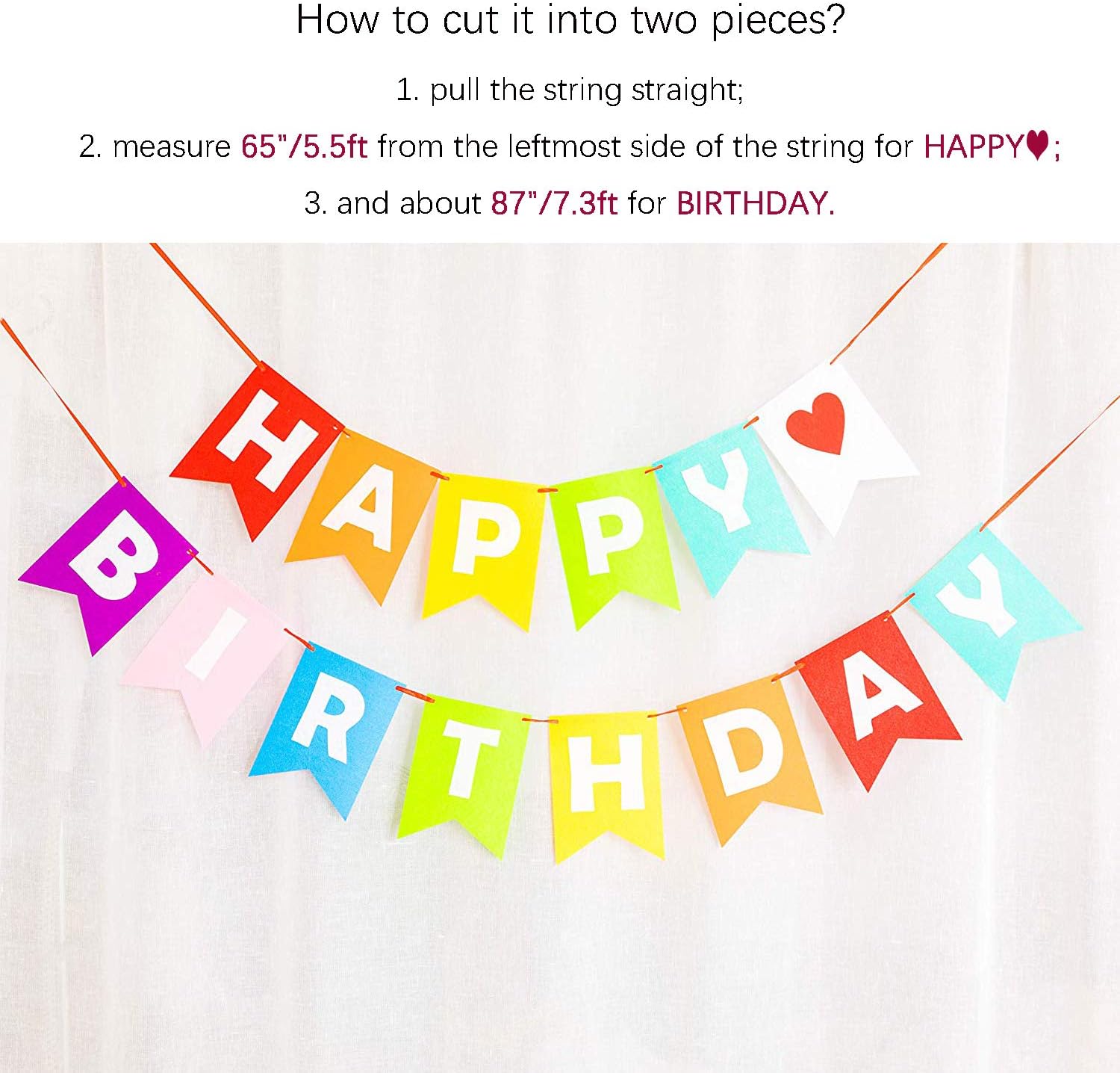 LOVENJOY Assembled Felt Happy Birthday Banner Rainbow Fabric Colorful Bunting Decorations for Birthday Party Supplies 13 Feet - Image 4