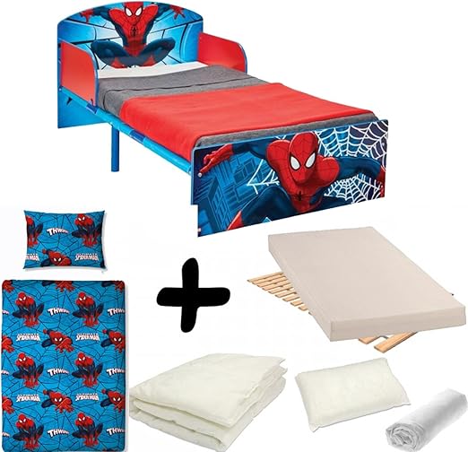 Amazon De Bebegavroche Komplettpaket Bett Holz Und Metal Spiderman Bett Matratze Bettwasche