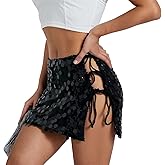Ypser Women Sequin Mini Skirt Low Waist Sparkle Side Split Tie Up Cover Up Glitter Micro Skirts for Summer