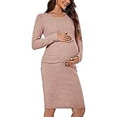 Smallshow Women's Knit Maternity Dress Long Sleeve Pregnancy Clothes