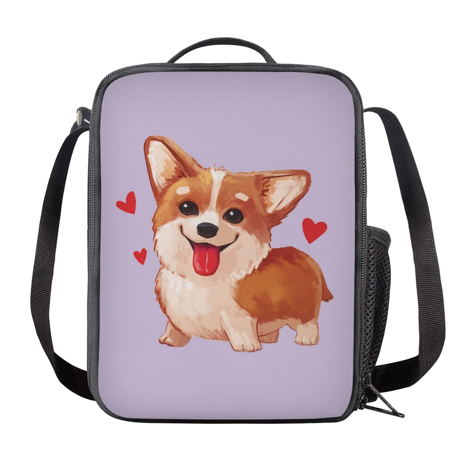 HELLHERO Corgi Dog Lunch Box for Kids Girls Insulated Lunch Bag Cooler Thermal Meal Lunch Tote Bags School Travel Outdoor Lunchboxes with Shoulder Strap and Mini Mesh Pocket