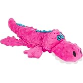 goDog Gators Squeaky Plush Dog Toy with Chew Guard Technology, Durable Fabric &amp; Squeaker for Active Play, Pink, Large