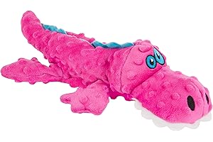goDog Gators Squeaky Plush Dog Toy with Chew Guard Technology, Durable Fabric & Squeaker for Active Play, Pink, Large