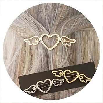 Amazon Com Girl Female Metal Angle Wings Love Heart Barrette