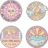 HEYTRCO 4PCS Inspirational Phrashes Enamel Pins Bulk, Cartoon Cute Cool Girly Positive Sunshine Lapel Backpack Hat Pin Set, Decorative Crooches Button for Jeans, Jackets, Bags, Dress, Shoes