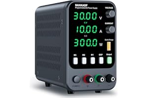 NANKADF DC Power Supply, 30V 10A Bench Power Supply with Memory Storage & Recall，Variable Power Suppy with Encoder Adjustment Knob, 5V/3.6A USB Quick-Charge & OCP Short Circuit Alarm (0-30v 0-10a)