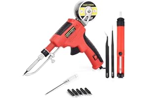 NOEVSBIG Soldering Iron Kit,60W Automatic Soldering gun with Ceramic Heater, Soldering Gun Kit Includes Solder Gun,5pcs Soldering Tips, Desoldering Pump, 2 Tweezers, Soldering Wires for Repairs, Home DIY
