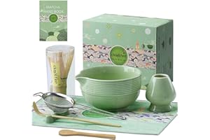 Clay&Fire Matcha Whisk Set, 9 Pcs Ceramic Matcha Set, Matcha Bowl with Spout and Whisk, Matcha Tea Kit for Matcha Lovers, Ide
