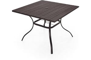 Anmutig Outdoor Dining Table with 1.6" Umbrella Hole, Picnic Table Brown Plastic Square Backyard Bistro Table Outdoor Dining Table for Garden, Poolside, Backyard